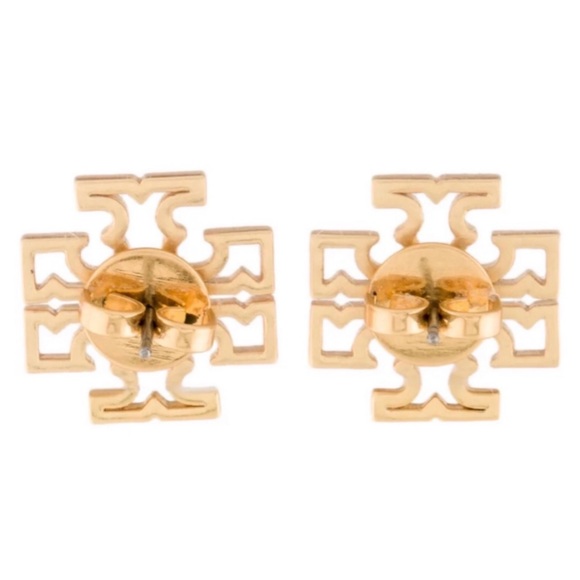 TORY BURCH • Gold Mini Britten Cut Out Logo Earrings - Picture 3 of 5